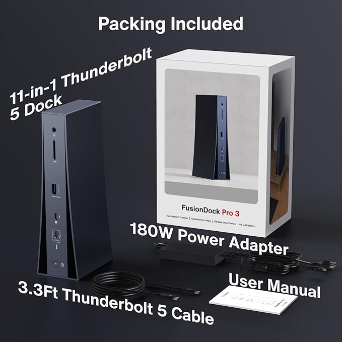 iVANKY Intel Certified Thunderbolt 5 Dock Upgrade FusionDock Pro 3 Docking Station with 11-Port 180W Power, Single 8K, Dual 6K@60Hz for MacBook Pro/Max Series, Dual 8K@60Hz for Window, 120Gbps, 2.5GbE
