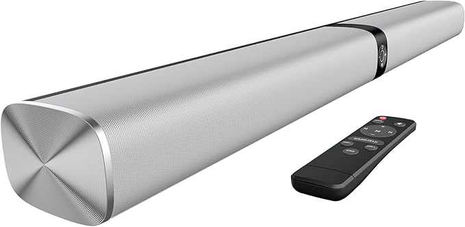 Sound Bar for Smart TV, 80W Soundbar with Bluetooth/ARC/Opt/AUX Connect, Auto Volume Boost, 3 Equalizer Modes, 2 in 1 Detachable Soundbar for TV/PC/Gaming/Projectors