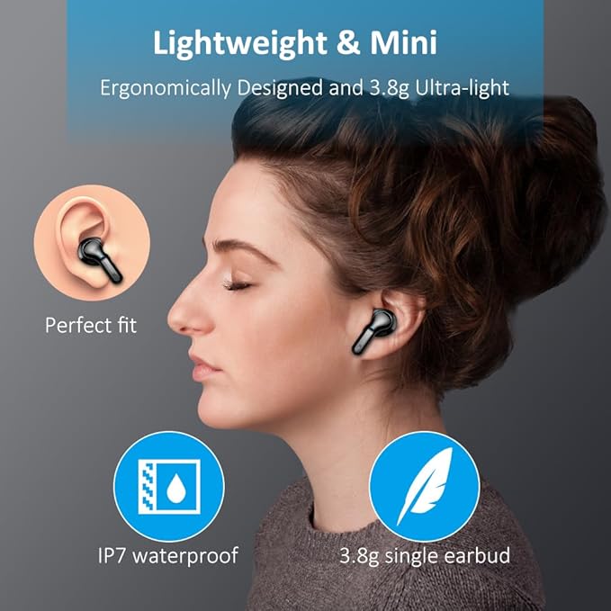 Wireless Earbuds, Bluetooth 5.3 Headphones 2025 NEW Ear Buds 40H Bass Stereo in-Ear Earphones ENC Noise Cancelling Earbuds with 4 HD Mic, USB-C LED Display IP7 Waterproof Sport Headset for Android iOS