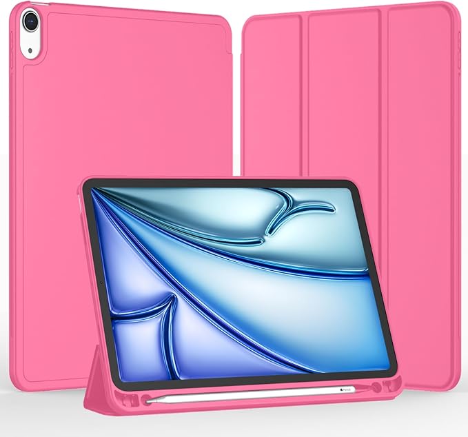 iMieet iPad Air 11 Inch Case M4/M3/M2(2026/2025/2024), iPad Air 5th/4th Generation Case 2022/2020 10.9 Inch with Pencil Holder,Trifold Stand Smart Case with Soft TPU Back(Watermelon)