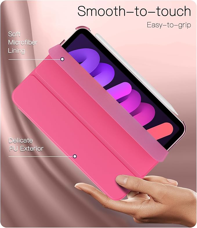 TiMOVO Case for iPad mini 7 A17 Pro 8.3-inch 2024, iPad mini 6th Generation Case, Slim Translucent Hard Back Folio Cover Support Touch ID & Apple Pencil Charging, Auto Wake/Sleep, Watermelon Red