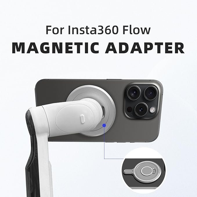 Cell Phone Magnetic Mount Adapter Compatible for Insta360 Flow/Flow Pro Smartphone Gimbal Stabilizer, Metal Magnet Plate Adapter Base with Magnetic Ring Accessories