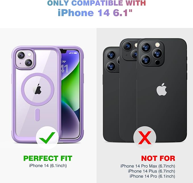 Diaclara Magnetic Designed for iPhone 14 Case, Compatible with MagSafe Built-in Touch Sensitive Anti-Scratch Screen Protector, with Camera Lens Protector for iPhone 14 6.1" (Peri Purple)