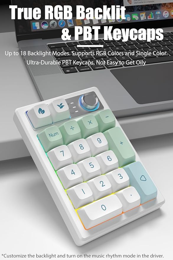 Gasket Creamy Mechanical Numpad Programmable Macro Keypad Wireless 2.4G/Bluetooth 5.0/Wired USB-C RGB Backlit Hot Swappable Number Pad Rechargeable Numeric Keyboard Metal Knob for Win/Mac