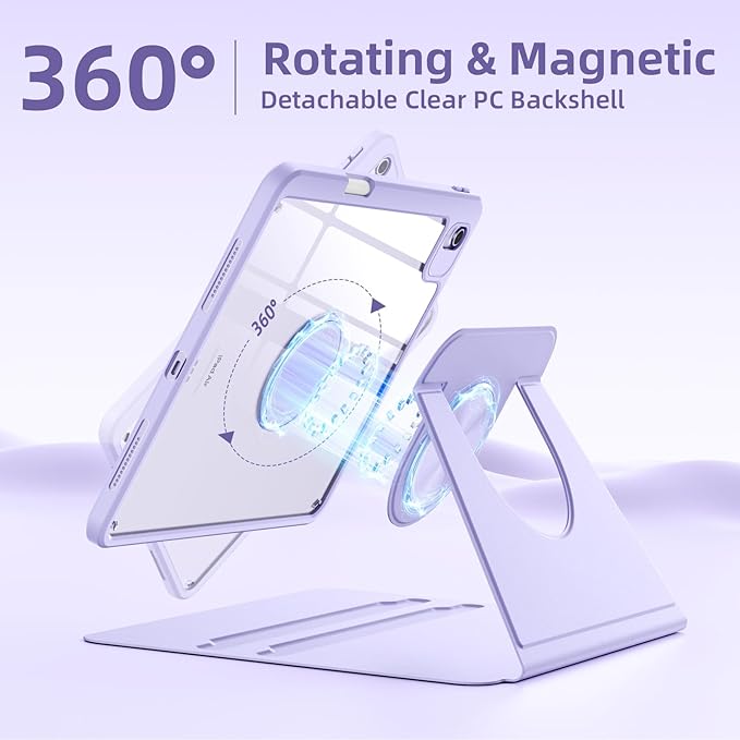 Wenlaty for iPad Air 11 inch Case (M4/M3/M2) & Air 5th/4th Generation Case 10.9 inch,for iPad Pro 11 inch 4/3/2/1 Gen,360° Rotating, Detachable Magnetic Back, Pencil Holder, Auto Sleep/Wake,Lavender