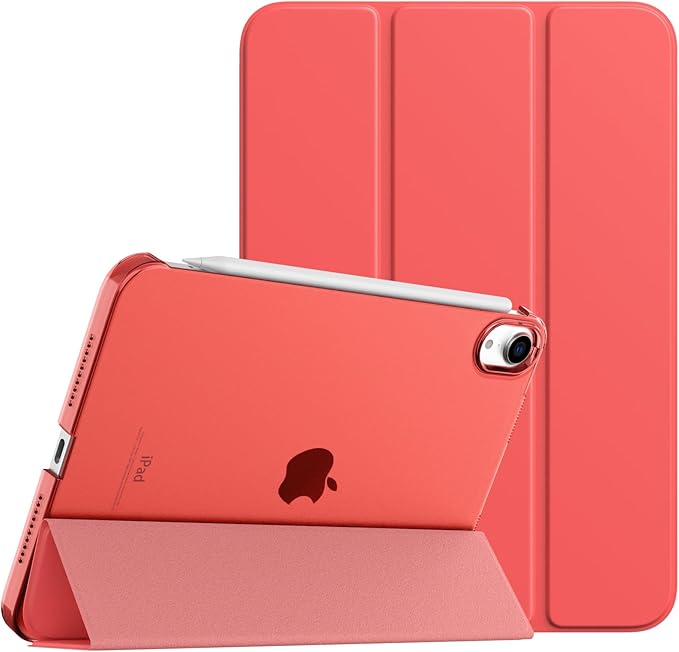 TiMOVO Case for iPad mini 7 A17 Pro 8.3-inch 2024, iPad mini 6th Generation Case, Slim Translucent Hard Back Folio Cover Support Touch ID & Apple Pencil Charging, Auto Wake/Sleep, Coral Orange