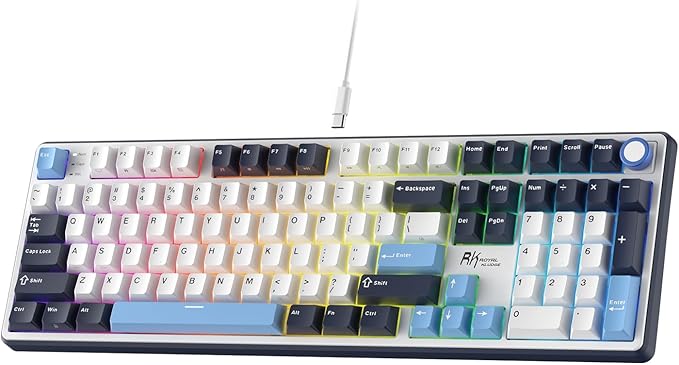 RK ROYAL KLUDGE X104 Full Size Mechanical Keyboard, Wired Creamy Gaming Keyboard with Number Pad and Knob,104 Keys Computer Keyboard Linear Switch,RGB Backlit,Online Software for Wins/Mac