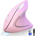 TECKNET Ergonomic Mouse Rechargeable Bluetooth - 4800 DPI Vertical Mice 6 Adjustable Levels, Wireless Optical Carpal Tunnel Mouse Right Hand, Multi Device for Laptop, PC, Computer - Pink Purple