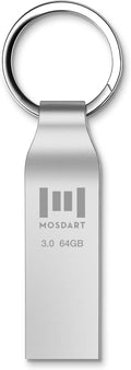 MOSDART 64GB Waterproof USB3.0 Flash Drive, Speed Up to 90MB/S, exFAT Metal Memory Stick with Keychain, for System Back, Data Storage, Silver