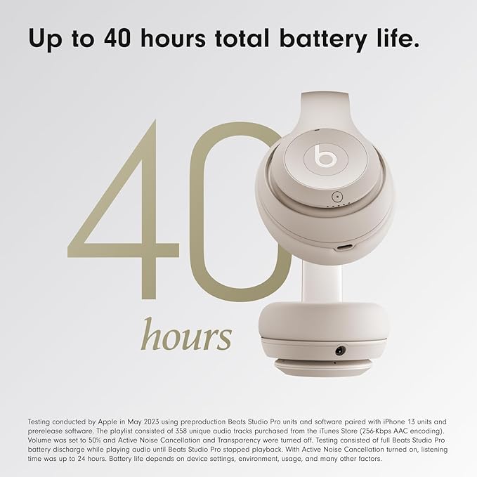 Beats Studio Pro Bluetooth Noise Cancelling Headphones with Apple 20W USB-C Power Adapter - Sandstone