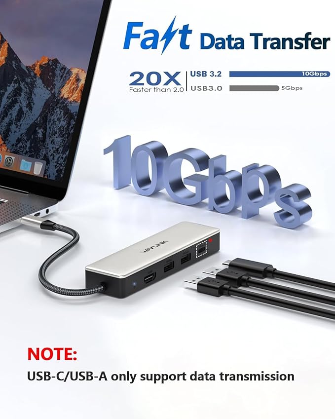 USB C Hub 2.5G Ethernet, WAVLINK 10Gbps USB C Hub Multiport Adapter with 2.5Gb RJ45 Ports, 4K@120Hz HDMI, 3 * 10Gbps USB-A/C, PD 85W, for MacBook Neo/Pro/Air, iPad, Acer, Dell, HP, Lenovo, Asus
