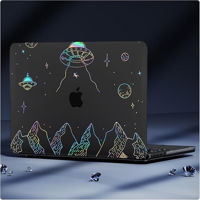 Clear Black Case for MacBook Air 13 inch 2021-2018 M1 A2337 A2179 A1932, Plastic Hard Shell Case & Keyboard Cover for MacBook Air 13.3 inch, Planet