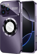 MAKAVO Magnetic for iPhone 16 Pro Max Case, Compatible with MagSafe, Built-in Camera Lens Protector, Logo View, Military Grade Drop Protection Phone Cover, Purple