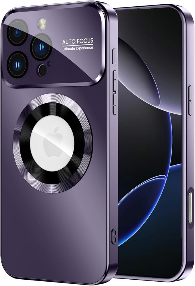 MAKAVO Magnetic for iPhone 16 Pro Max Case, Compatible with MagSafe, Built-in Camera Lens Protector, Logo View, Military Grade Drop Protection Phone Cover, Purple