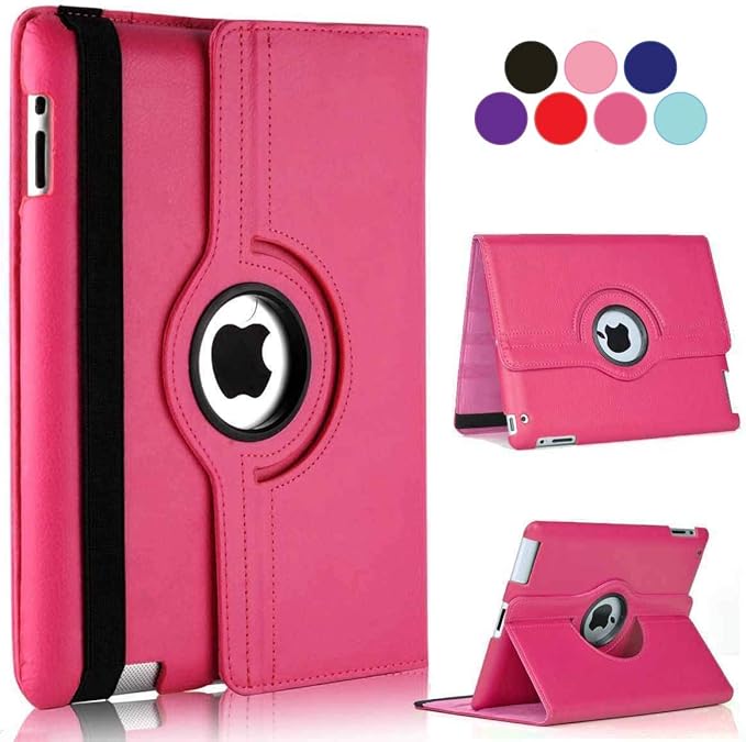 Vultic Rotating Case for iPad Pro 12.9 inch [1st/2nd Gen 2015/2017], 360 Degree Stand [Auto Sleep/Wake] Folio PU Leather Smart Cover (Hot Pink)