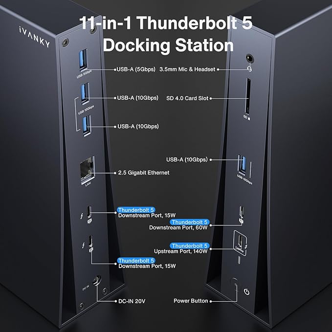 iVANKY Intel Certified Thunderbolt 5 Dock Upgrade FusionDock Pro 3 Docking Station with 11-Port 180W Power, Single 8K, Dual 6K@60Hz for MacBook Pro/Max Series, Dual 8K@60Hz for Window, 120Gbps, 2.5GbE