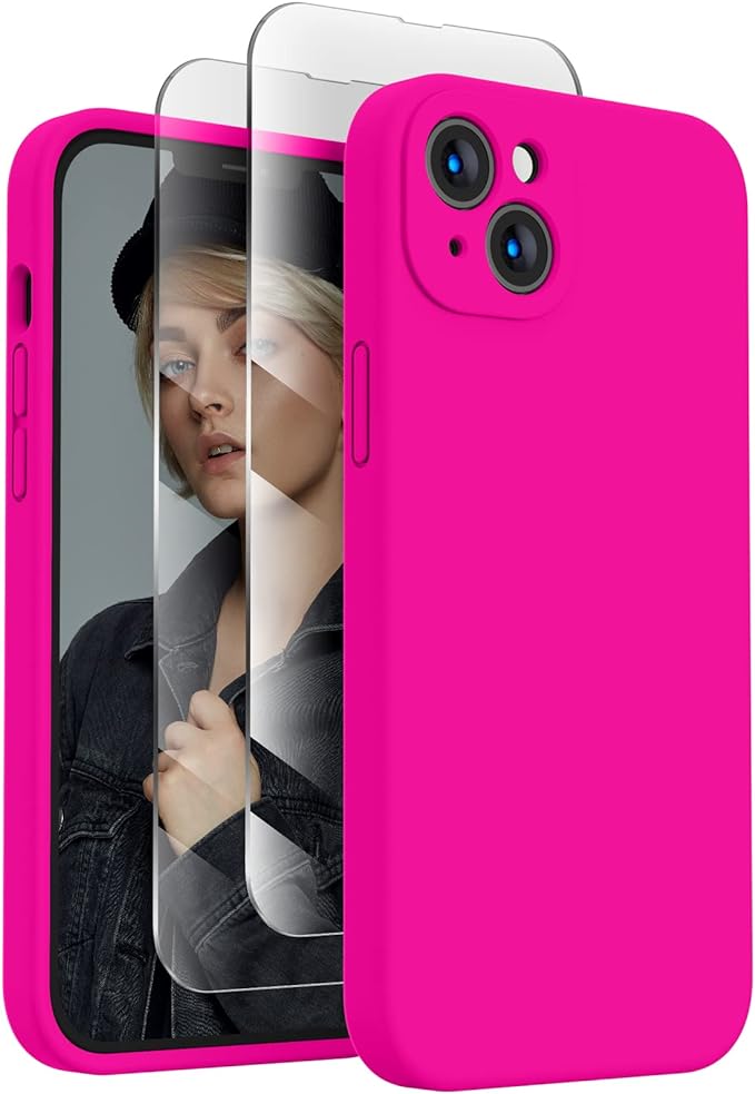 FireNova Designed for iPhone 14 Case, Silicone Upgraded [Camera Protection] Phone Case, Soft Anti-Scratch Microfiber Lining Inside, 6.1 inch, Hot Pink