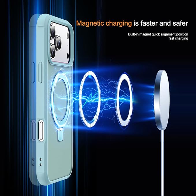 SKYLMW Compatible with iPhone 17 Pro Case with Invisible Magnetic O-Ring Stand Military-Grade Translucent Phone Case for iPhone 17 Pro 6.3" [Compatible with Mag-Safe][Great Grip Feeling], Blue