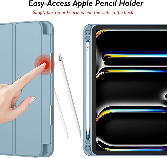 iMieet Case for iPad Pro 11 Inch (M5) 2025 /(M4) 2024 5th Gen, Trifold Stand Smart Cover with Pencil Holder and Soft TPU Back, Auto Wake/Sleep (Light Blue)