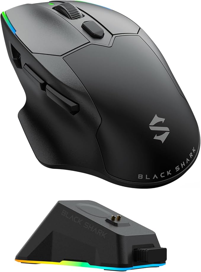 Black Shark Funcooler Wireless Gaming Mouse, Active Cooling & Heating, Dual 8KHz Polling Rate, 30K DPI Optical Sensor, Tri-Mode Wireless, Charging Dock, Ergonomic Right-Hand for PC/Mac