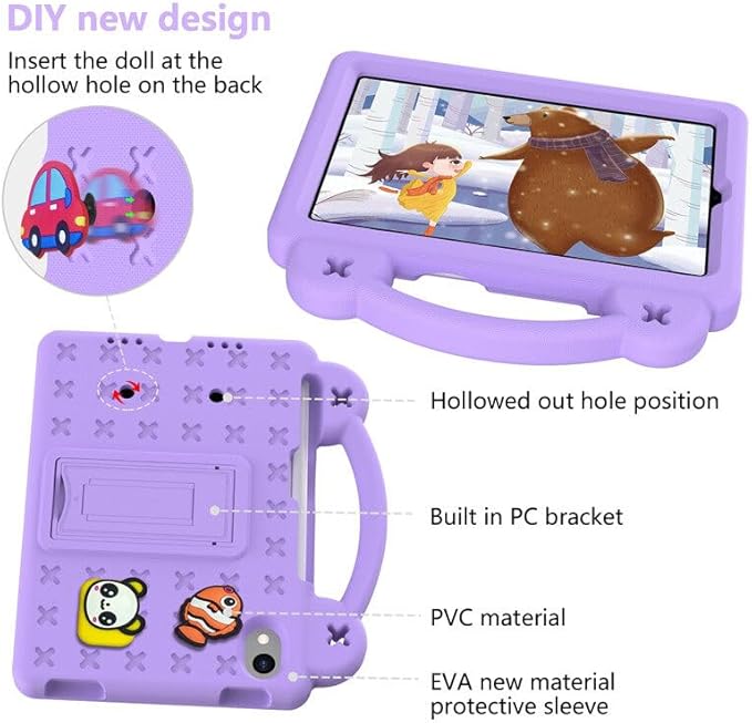 AKABEILA Compatible with Apple iPad Mini 6 2021 8.3 inch Tablet Case, Kids Friendly Universal Lightweight Shockproof Protective Case with Shoulder Strap & Stand Handle & Pen Tray Light Purple