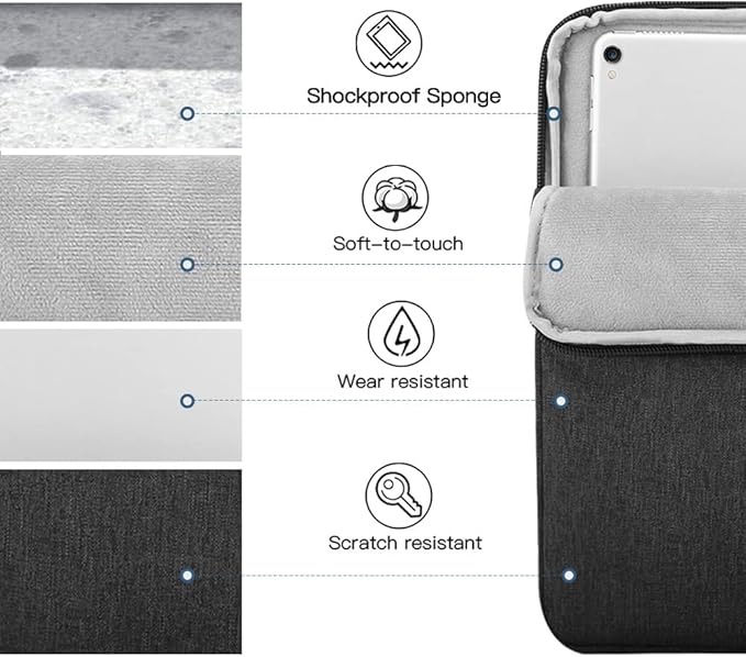 TiMOVO 9-11" Tablet Sleeve Bag for iPad 11-inch A16 2025, iPad 10.9"/10.2"| Air 11 Inch/5th/4th Gen. 10.9", Galaxy Tab A9+/A11Plus 11", Protective Bag Fit Smart Keyboard, Black
