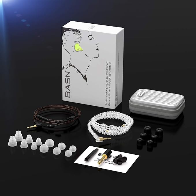 BASN Bmaster Noise Isolating in Ear Monitor Earphones, 1BA+2DD Hybrid Balanced Armature Driver IEM Headphones with Two Detachable MMCX Cables (Yellow)