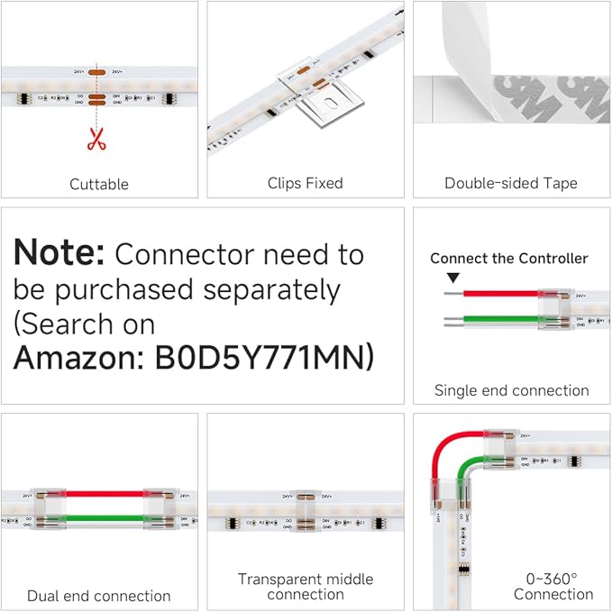 BTF-LIGHTING WS2811 Dual IC RGBCCT FCOB COB LED Strip,UL Listed High Density Chasing IC RGB Light+Tunable White 3000K-6000K,16.4FT 960LEDs/m,12mm Width IP30 DC24V 3M Tape(No Adapter or Controller)