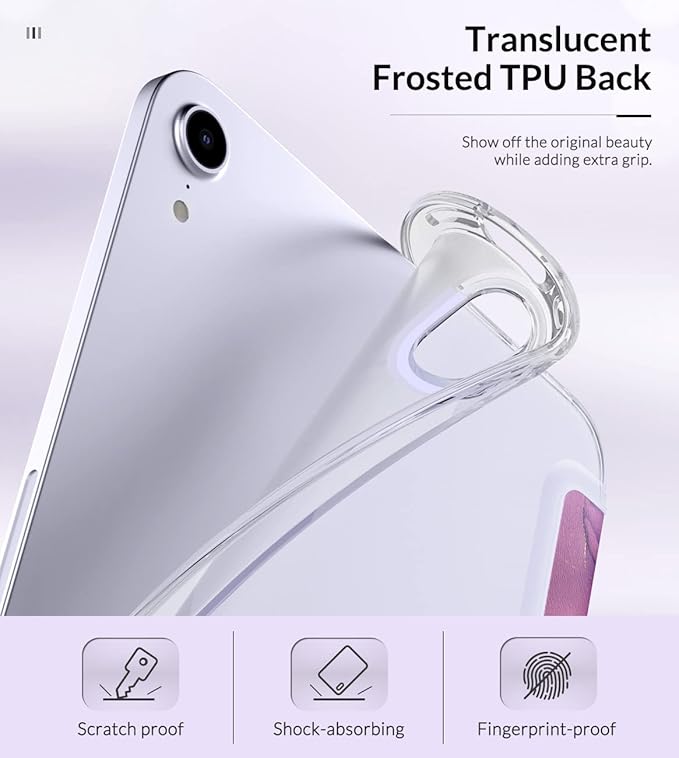 MoKo Case Fit New iPad mini 7 (A17 Pro) 2024, iPad mini 6th Generation Case 2021 (8.3-inch), iPad mini 6 Case, Soft TPU Translucent Frosted Back Cover Case for iPad mini 7th, Marble Gold Purple