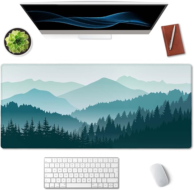 Large Mouse Pad, Full Desk XXL Extended Gaming Mouse Pad 35.5" X 15.7", Waterproof Desk Mat with Stitched Edge, Non-Slip Laptop Computer Keyboard Mousepad for Office & Home, Green Mountain Landscape