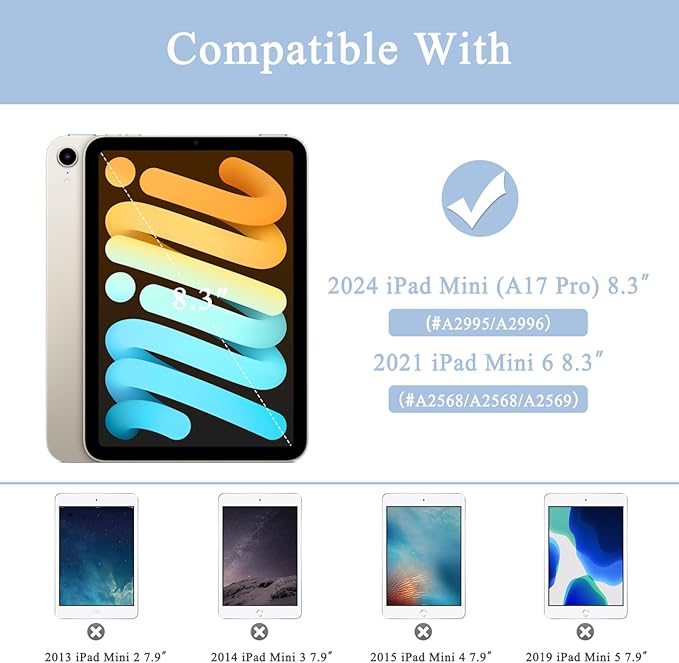 Supveco Case for iPad mini 7 (A17 Pro) 2024/iPad Mini 6 2021 8.3 Inch with Pencil Holder-[Auto Wake/Sleep],Slim Protective Case with Soft TPU Back Cover for iPad mini 7th/6th Generation(Book)