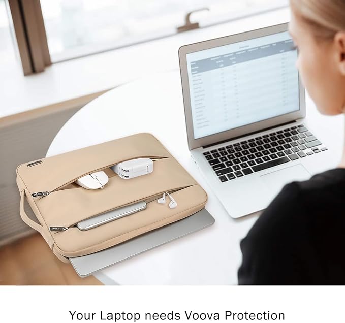 Voova 14 15 Inch Laptop Sleeve Case, Waterproof Computer Bag Cover Compatible with MacBook Air 15 M2/M3/M4 2022-2025, MacBook Pro 15, Hp chromebook 14, 14-15” Dell Lenovo Acer Asus, Apricot