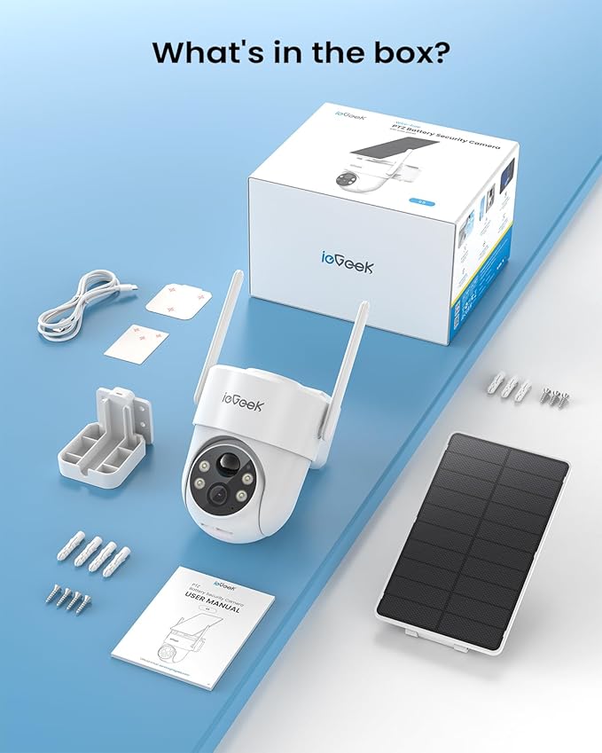 ieGeek 2 Pack S5 Solar Security Cameras Wireless Outdoor – 2K 3MP WiFi Camera with Removable Solar Panel, 360° Pan Tilt, Color Night Vision, AI Detection, 2-Way Audio, IP65 for Home Security