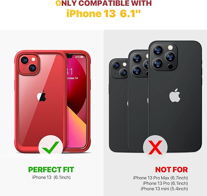 Diaclara Designed for iPhone 13 Case, Full Body Rugged Protection with Built-in Touch Sensitive Screen Protector, Soft TPU Bumper Case for iPhone 13 6.1" (Red and Clear)