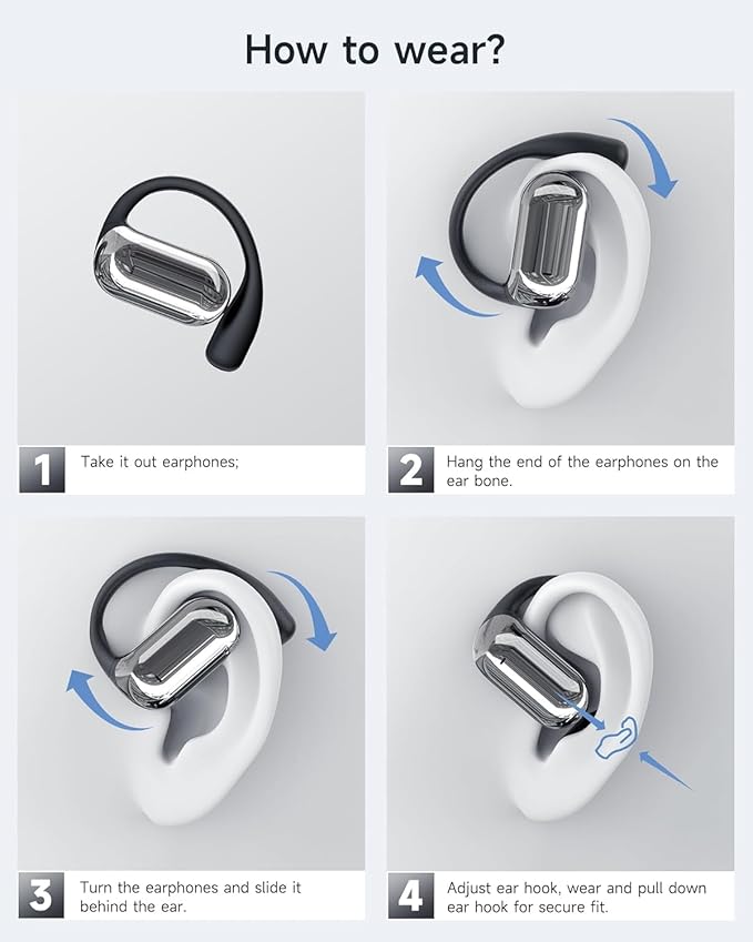 EUQQ Open Ear Headphones 80H Playtime- 2026 Bluetooth 5.4 Ear Earbuds Wireless with ENC Mic Noise Canceling,Lightweight Comfort,IPX7 Sweat Resistant,Adjustable Ear Hooks for Sports Running,Workout