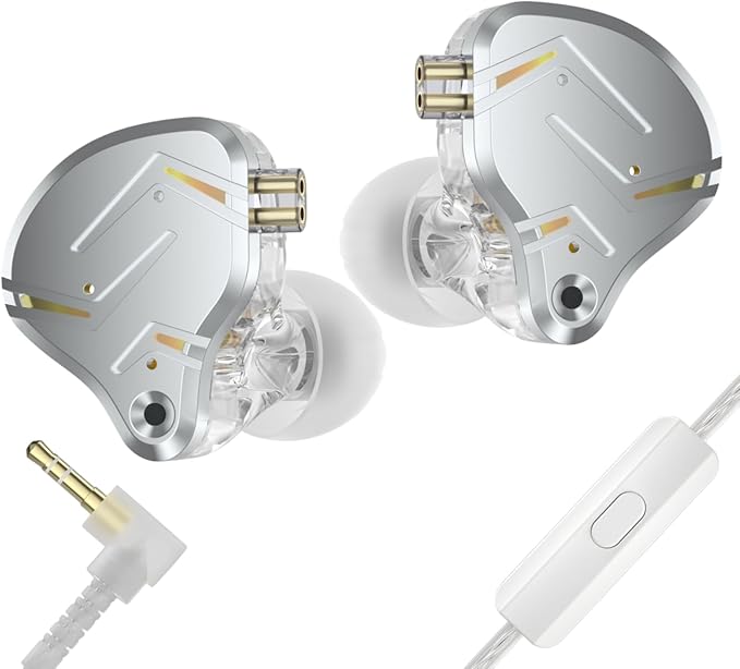 KZ ZST PRO X in Ear Monitor Headphones, 1BA 1DD Hybrid Driver Wired Gaming Earbuds, Deep Bass Sound Wired Ear buds, HiFi IEM for Gaming Music Video Calling Singer Musician Drummer DJ (with mic,Silver)
