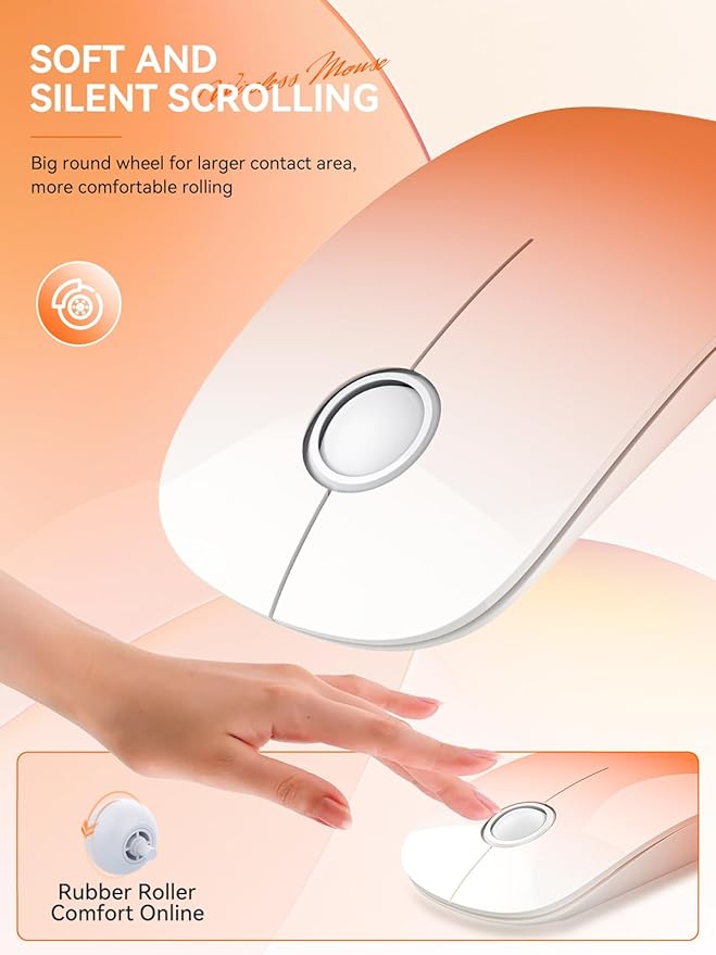 RAPIQUE Bluetooth Wireless Mouse - Dual Connectivity(BT5.1+USB), Ultra Quiet Click & 480-Hour Battery Life,1600 DPI, Portable Cordless Mouse for Mac, MacBook Pro/Air, iPad Pro/Air (Sunrise Orange)