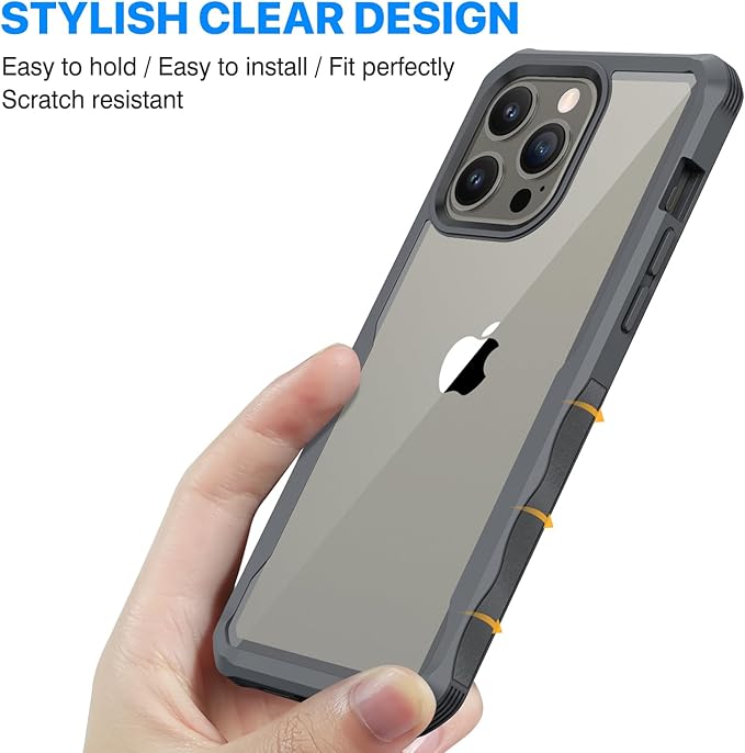 CENHUFO Privacy for iPhone 15 Pro Case, Full Body Phone Case with Built-in 9H Tempered Glass Privacy Screen Protector and Camera Lens Protector, Anti Peep Spy Shockproof Bumper Clear Cover - Grey