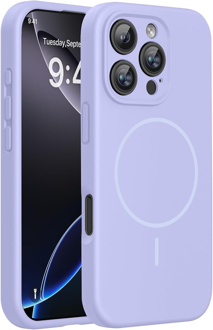 Miracase Magnetic for iPhone 16 Pro Case, [Soft Anti-Scratch Microfiber Lining], Compatible with MagSafe, Liquid Silicone Case Shockproof Drop Protection Phone Case for 16 Pro,Light Purple