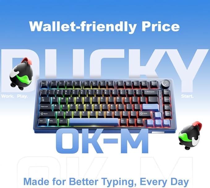 Ducky OK-M - 75% Wireless Mechanical Gaming Keyboard : Gasket-Mount Design, Hot-Swappable Switches, Five-Layer Acoustic Dampening, RGB, USB-C, 2.4Ghz, Bluetooth, Baby Switch