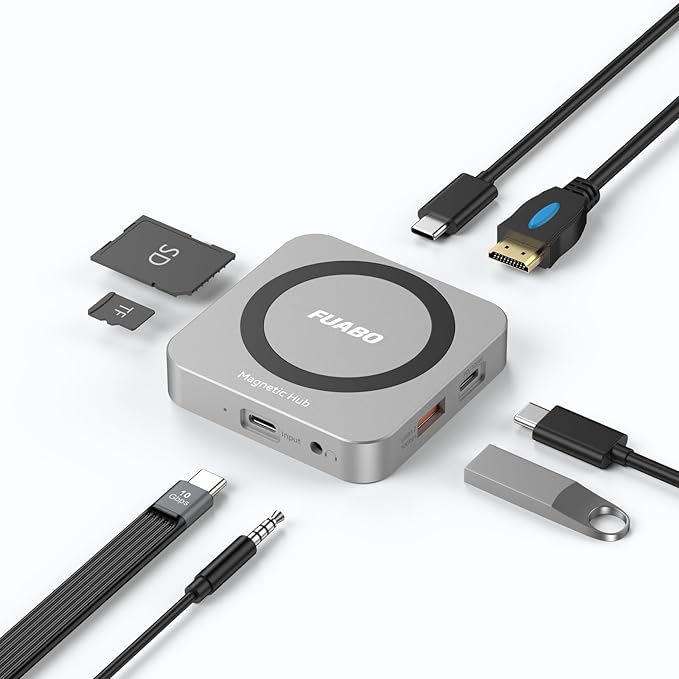 Magnetic M.2 NVMe SSD Enclosure & USB C Docking Station for iPhone MagSafe Portable SSD case, Magnetic External SSD &USB HUB 4K@60Hz HDMI, 10Gbps 100W PD Charging Compatible with iPhone 16