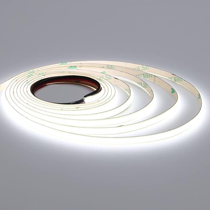 TOPAI 12V Thin 5mm COB LED Strip Light 6000K Cool White 16.4ft Bright 4000Lm CRI>90 Uniform Dotless 400LEDs/M Adhesive Flexible Cuttable LED Tape for DIY, Bedroom, Under Cabinet Lighting
