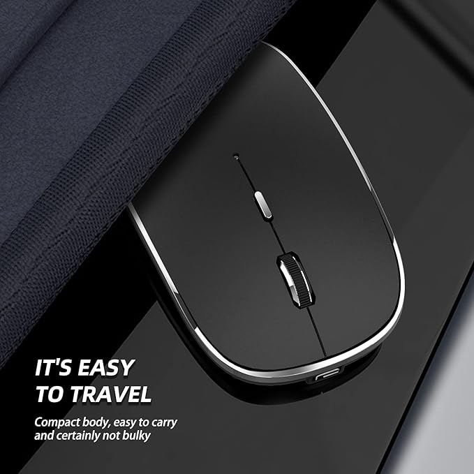 Halpilt Wireless Mouse Chargeable Portable Silent USB-A and Type-C Dual Mode Wireless Mouse 3 Adjustable DPI for Laptop, Mac, Android, PC (Q23S Black) (Black)