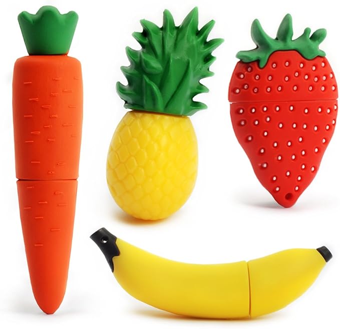 4X16GB Fruits USB Flash Drive Cute USB Thumb Drive Memory Stick Pineapple Carrot Banana Strawberry Pen Drive Gift Data Storage U Disk(Pack of 4 Fruits)