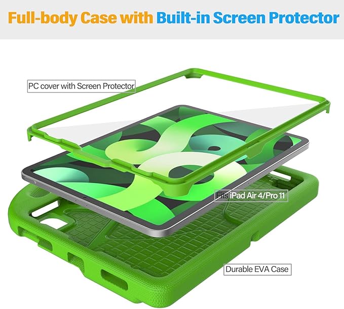 SUPLIK Kids Case for iPad Air 5th/4th Generation (10.9 inch,2022/2020), Built with Screen Protector, iPad Air 5 Kidproof Case with Handle Stand for Apple iPad Air Gen 4/5&Pro 11 Old Version, Green