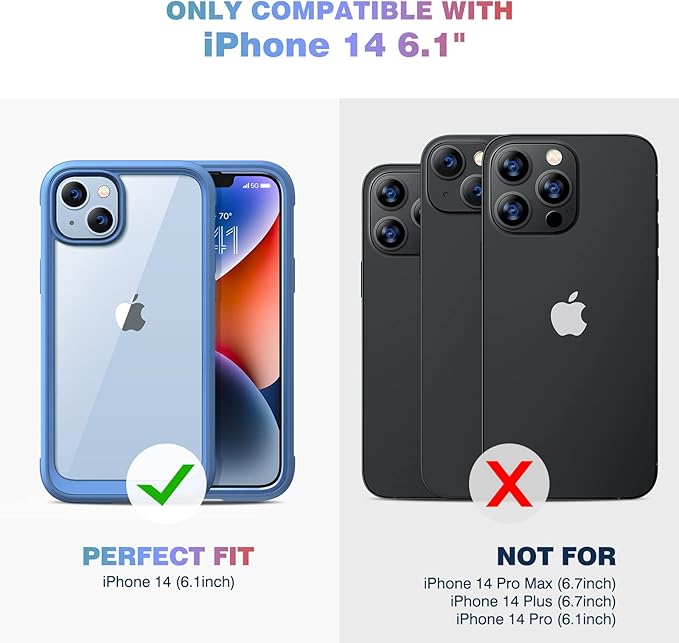 Diaclara Designed for iPhone 14 Case, Full Body Rugged Case with Built-in Touch Sensitive Anti-Scratch Screen Protector, with Camera Lens Protector for iPhone 14 6.1" (Elegant Blue)
