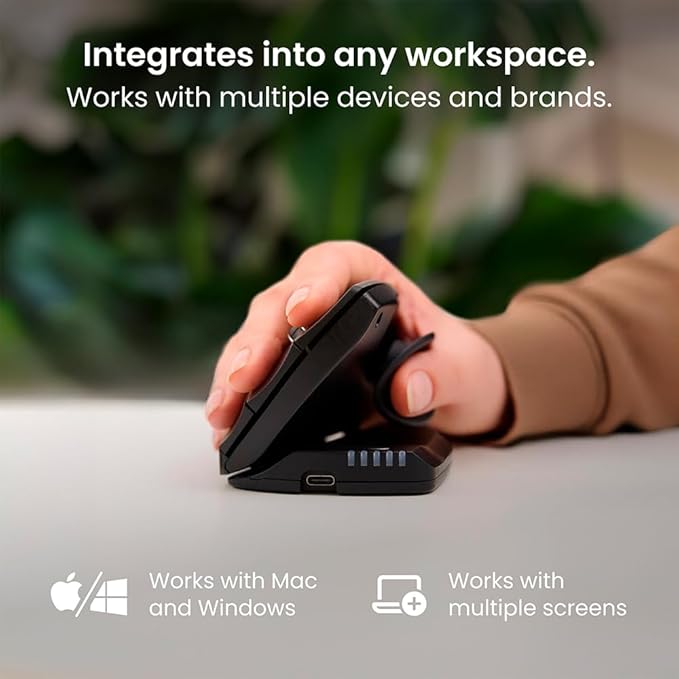 Contour Unimouse Ergonomic Vertical Mouse Adjustable 35°-70° Tilt Angle, 6 Programmable Buttons for Productivity, Customizable Thumb Rest for Wrist Pain Relief | Plug & Play Mac/PC - Wireless - Right