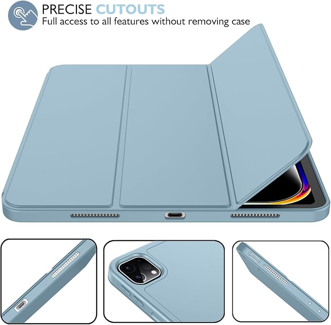 iMieet Case for iPad Pro 11 Inch (M5) 2025 /(M4) 2024 5th Gen, Trifold Stand Smart Cover with Pencil Holder and Soft TPU Back, Auto Wake/Sleep (Light Blue)