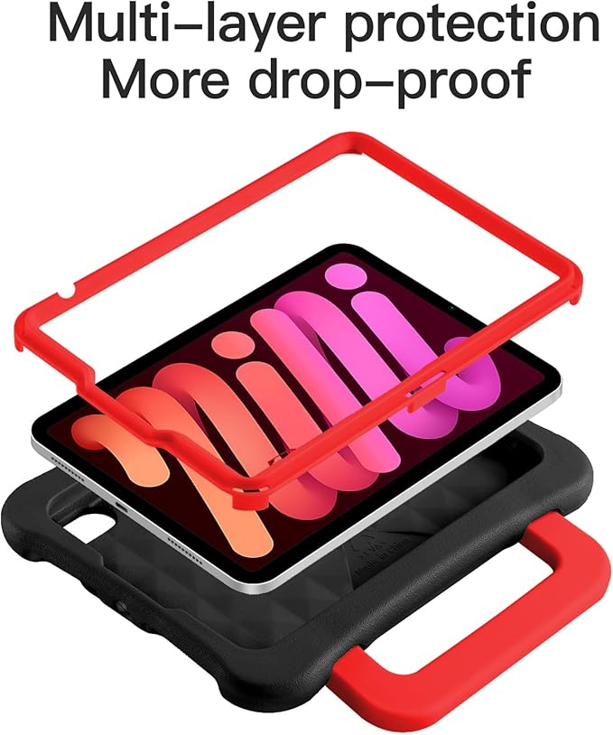 Kids Case for iPad mini 7 (A17 Pro) 2024 /iPad Mini6 2021, Light Weight Heavy Duty/Shockproof/Drop Proof with Handle/Kickstand, Child Friendly Cover for iPad mini 7th/6th Gen 8.3inch (red)