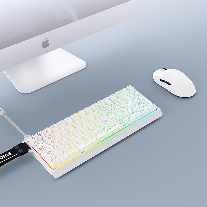 MCHOSE ACE 68 60% Mechanical Gaming Keyboard Wired Rapid Trigger Hall Effect Keyboard Magnetic Switch Hyper-Fast 8000Hz Adjustable Actuation, Hot Swap, RGB PC MAC Laptop (White Topographic Ice Rhino)